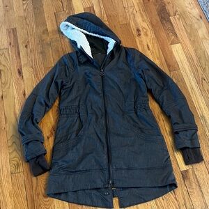 lululemon athletica olive/grey Hooded Puffer Coat with Sherpa Trim